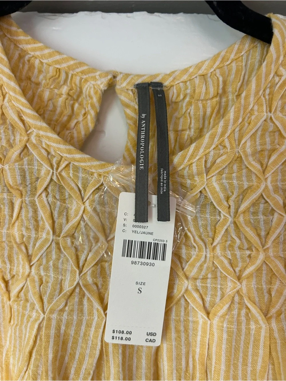 NWT Anthropologie Liza Puff SleeveSmocked Peasant Top - Butter Yellow Sz S
